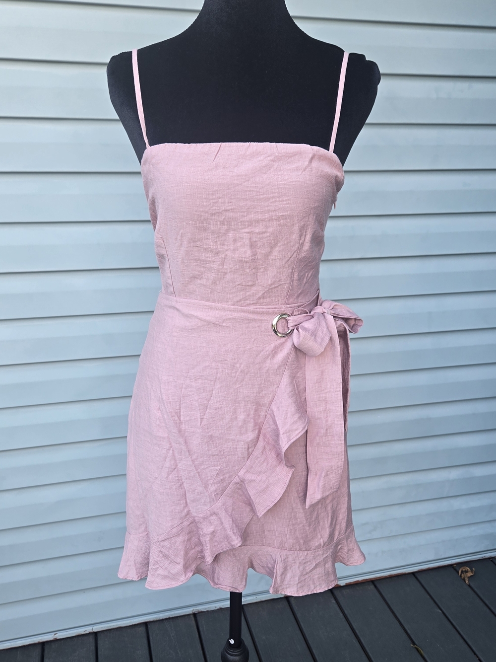 Selfie Leslie Womens Small S Pink Mini Wrap Dress Criss Cross Back Ruffle Hem
